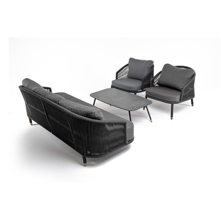 "Верона" лаунж-зона 5-местная плетеная из роупа (веревки), каркас алюминиевый темно-серый, роуп темно-серый