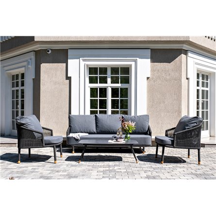 "Лугано" лаунж-зона 5-местная плетеная из роупа (веревки), каркас алюминиевый темно-серый, роуп темно-серый