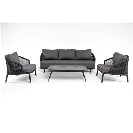 "Лугано" лаунж-зона 5-местная плетеная из роупа (веревки), каркас алюминиевый темно-серый, роуп темно-серый