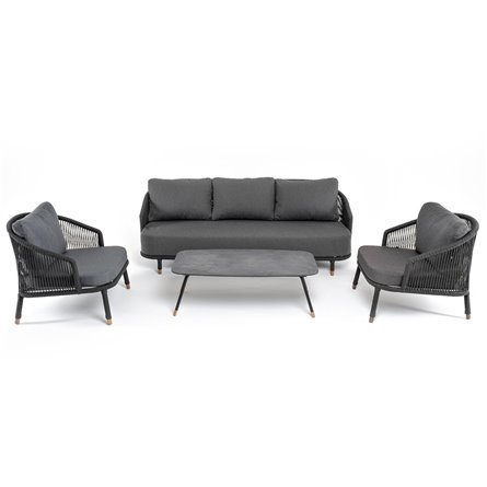 "Лугано" лаунж-зона 5-местная плетеная из роупа (веревки), каркас алюминиевый темно-серый, роуп темно-серый