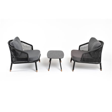 "Лугано" лаунж-зона 5-местная плетеная из роупа (веревки), каркас алюминиевый темно-серый, роуп темно-серый