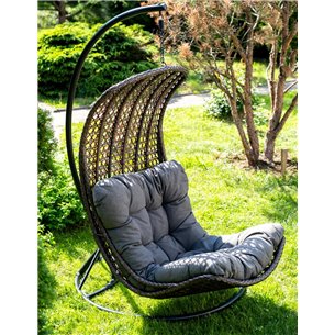 "Виши" подвесное кресло-кокон из искусственного ротанга, цвет коричневый с серо-коричневой подушкой