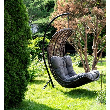 "Виши" подвесное кресло-кокон из искусственного ротанга, цвет коричневый с серо-коричневой подушкой