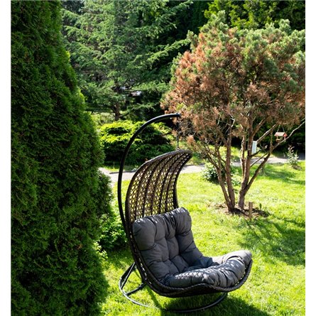 "Виши" подвесное кресло-кокон из искусственного ротанга, цвет коричневый с серо-коричневой подушкой