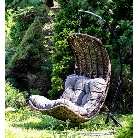 "Виши" подвесное кресло-кокон из искусственного ротанга, цвет коричневый с серо-коричневой подушкой
