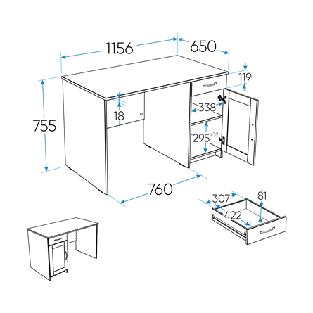 2.03.06.030.4 КАСТОР стол письменный 116х65 RU серый
