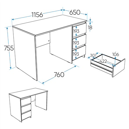 2.03.06.090.4 КАСТОР стол письменный 3 ящика 116х65 RU серый