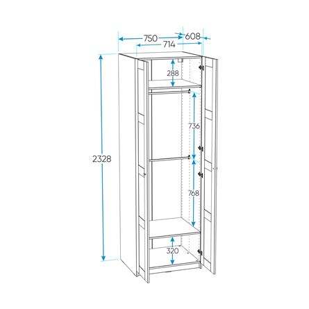 МАКС / ПАКС шкаф 2 двери 75х61х233 серый RU
