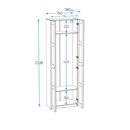 МАКС / ПАКС шкаф 2 двери 75х38х233 серый RU