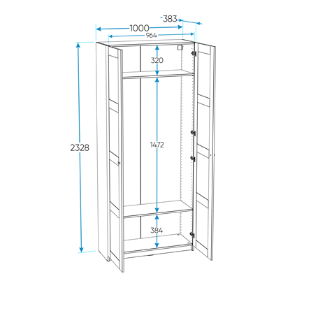 МАКС / ПАКС шкаф 2 двери 100х38х233 серый RU