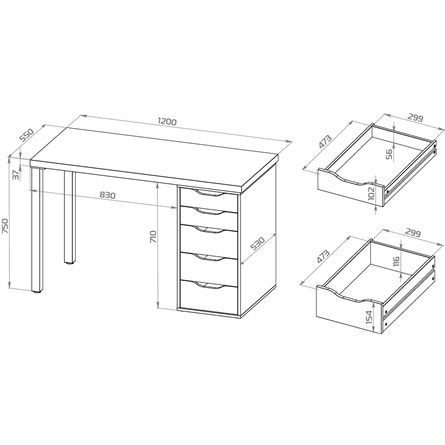 S01378 Ингар 1/5Т стол письменный 120x75x55, дуб беленый/серо-бирюзовый/черный