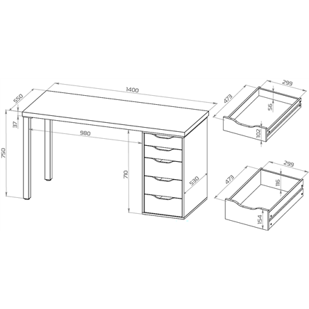 S01392 Ингар 2/5Т стол письменный 140x75x55, дуб беленый/серо-бирюзовый/черный