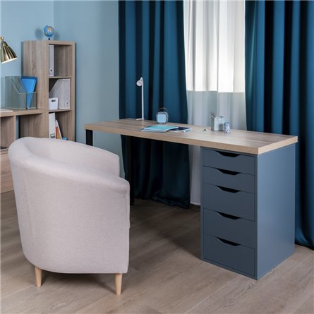 S01392 Ингар 2/5Т стол письменный 140x75x55, дуб беленый/серо-бирюзовый/черный