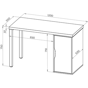 S01521 ИНГАР 1/ДВ/T стол письменный 120x75x55, дуб беленый/серо-бирюзовый/черный