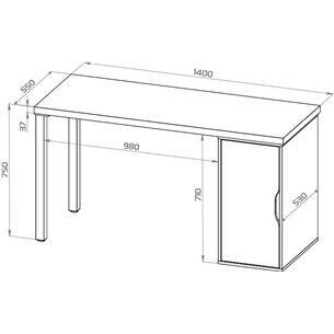 S01538 ИНГАР 2/ДВ/T стол письменный 140x75x55, белый