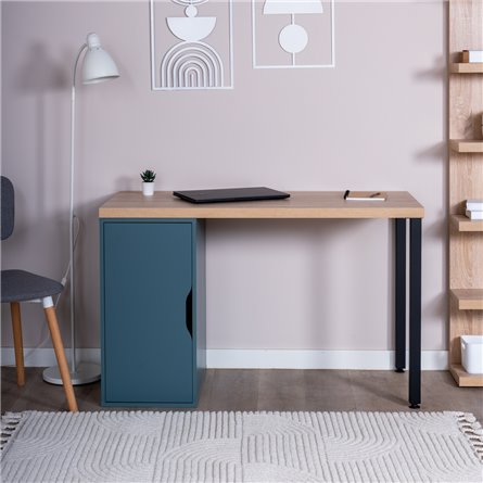 S01552 ИНГАР 2/ДВ/T стол письменный 140x75x55, дуб беленый/серо-бирюзовый/черный