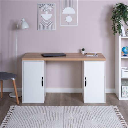 S01576 ИНГАР 2/ДВ/ДВ стол письменный 140x75x55, дуб беленый/белый