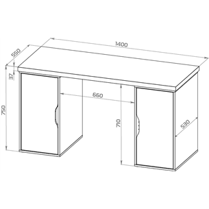 S01583 ИНГАР 2/ДВ/ДВ стол письменный 140x75x55, дуб беленый/серо-бирюзовый