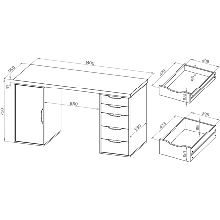 S01606 ИНГАР 2/5/ДВ стол письменный 140x75x55, дуб беленый/белый