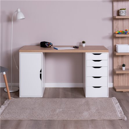 S01606 ИНГАР 2/5/ДВ стол письменный 140x75x55, дуб беленый/белый