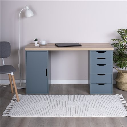 S01613 ИНГАР 2/5/ДВ стол письменный 140x75x55, дуб беленый/серо-бирюзовый