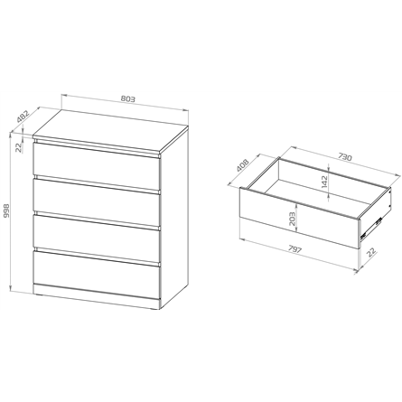 Варма Прайм / МАЛЬМ 4 комод 80x100x48 шпон дуб беленый