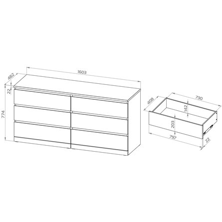S01767 Варма Прайм 6Д комод 160x77x48 шпон ясень, коричневый