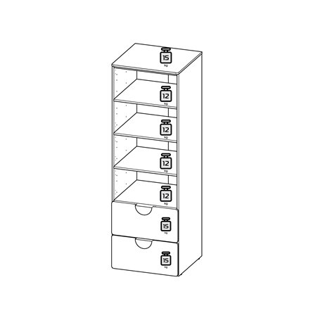 Детская СТУВА / Пикси. Комплект 1 - стеллаж, комод и стол с ящиком (робкий подснежник)