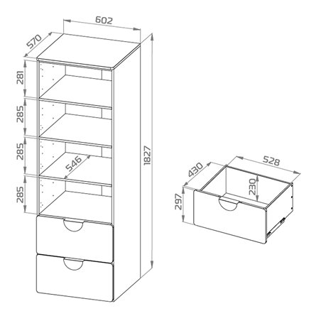 Детская СТУВА / Пикси. Комплект 1 - стеллаж, комод и стол с ящиком (робкий подснежник)