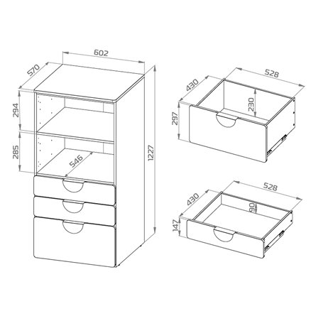 Детская Пикси. Комплект 3 - кровать, стеллаж и тумба (робкий подснежник)