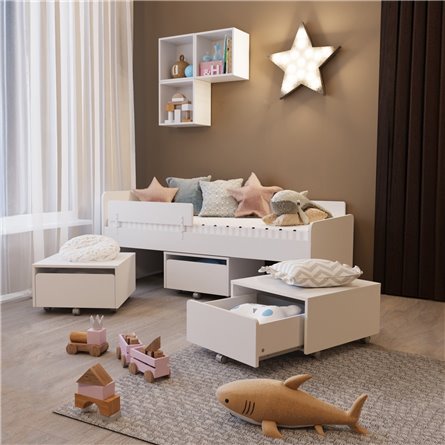 Кровать Стува / Пикси 80x160 с 3 бортиками и 3 тумбами (робкий подснежник)