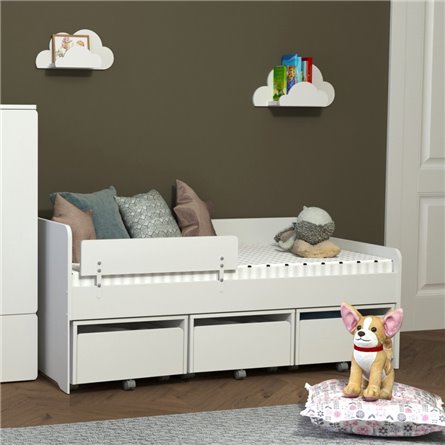 Кровать Стува / Пикси 80x160 с 3 бортиками и 3 тумбами (робкий подснежник)