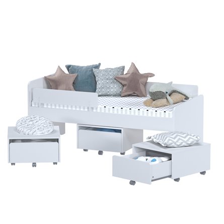 Кровать Стува / Пикси 80x160 с 3 бортиками и 3 тумбами (робкий подснежник)