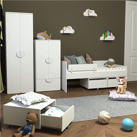 Кровать Стува / Пикси 80x160 с 3 бортиками и 3 тумбами (робкий подснежник)