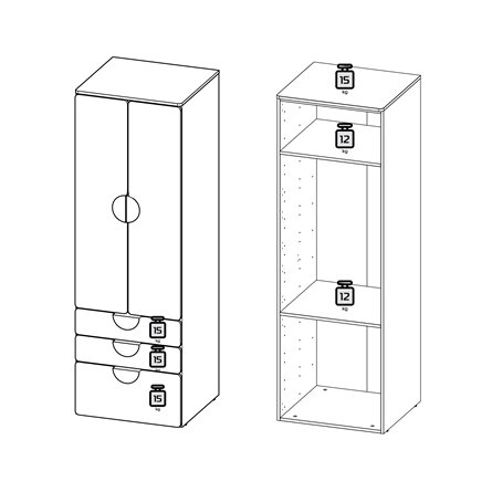 Шкаф 2-х дверный Стува / Пикси с 3 выдвижными ящиками и полкой 60x57x180 (мечтательный пион)