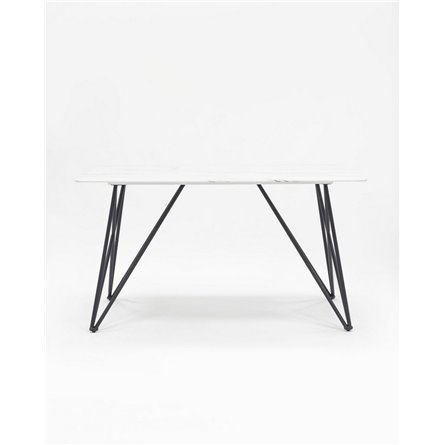 Стол|Stool Group|обеденный Сакраменто 140*90 белый, стеклянная столешница с рисунком под мрамор