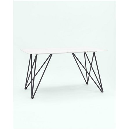 Стол|Stool Group|обеденный Сакраменто 140*90 белый, стеклянная столешница с рисунком под мрамор