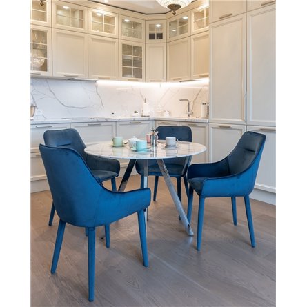 Стол|Stool Group|обеденный Хьюстон круглый, стеклянный столешница белая с рисунком под мрамор