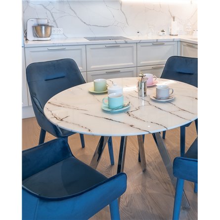 Стол|Stool Group|обеденный Хьюстон круглый, стеклянный столешница белая с рисунком под мрамор