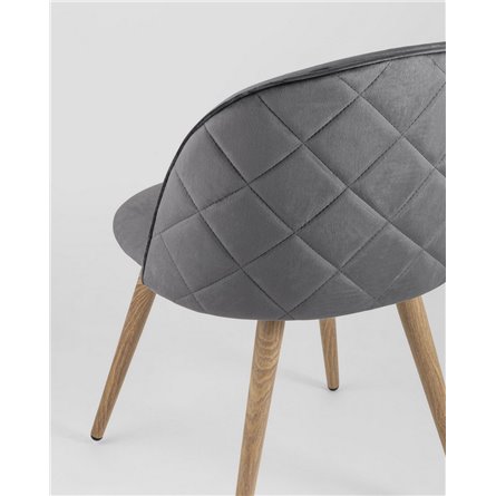 Стул|Stool Group|Лион с ромбами серый, металлические ножки под дерево, велюровая ткань, спинка с ромбовидной стеж