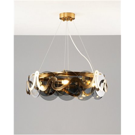 Люстра|Moderli|подвесная для дома в стиле модерн Moderli V7071-6P Caribbean дымчатое стекло латунь