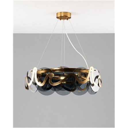 Люстра|Moderli|подвесная для дома в стиле модерн Moderli V7071-6P Caribbean дымчатое стекло латунь