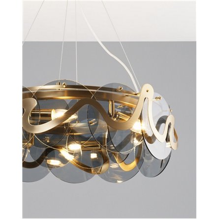 Люстра|Moderli|подвесная для дома в стиле модерн Moderli V7071-6P Caribbean дымчатое стекло латунь