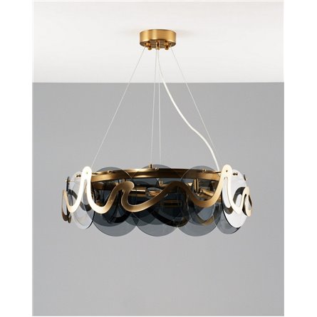 Люстра|Moderli|подвесная для дома в стиле модерн Moderli V7071-6P Caribbean дымчатое стекло латунь