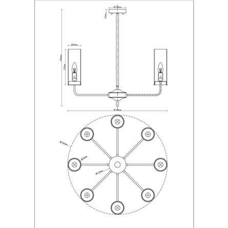 Люстра|Moderli|на штанге потолочная в стиле модерн Moderli V10021-8P Metric с полупрозрачными плафонами