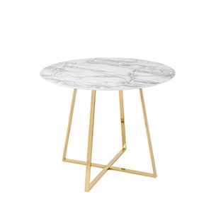 Стол обеденный Дакота 100*100 белый мрамор ножки золото