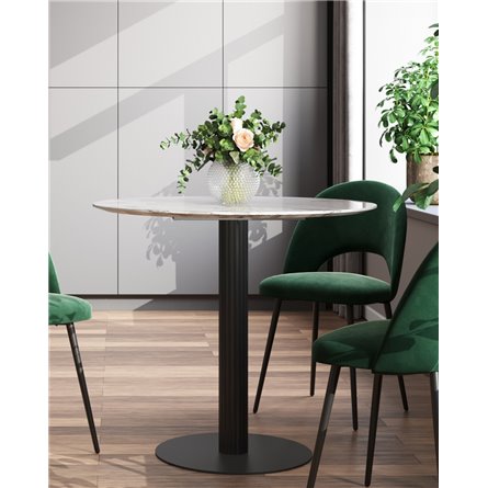 Стол|Stool Group|Stem D90 мрамор, столешница МДФ, ножка металлическая черная