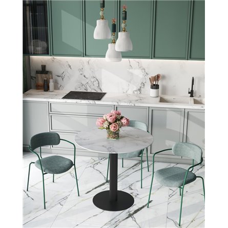 Стол|Stool Group|Stem D90 мрамор, столешница МДФ, ножка металлическая черная