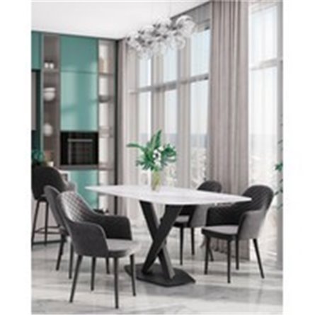 Стол|Stool Group|Belle 180х90 столешница белый мрамор керамика ножки черные мдф