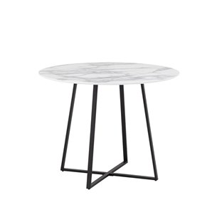 Стол обеденный Дакота 100*100 белый мрамор ножки черные